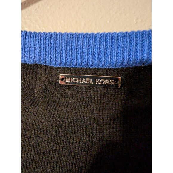 MICHAEL Michael Kors Women's Sweater XL Black Blue Colorblock Sequin High Low - Picture 5 of 7